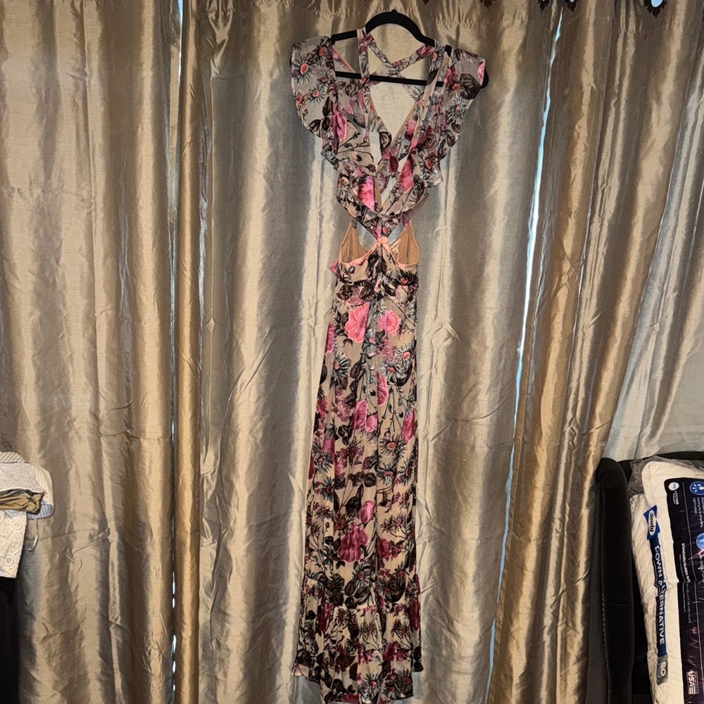 For Love And Lemons Floral Backless Dress - Pink and Black